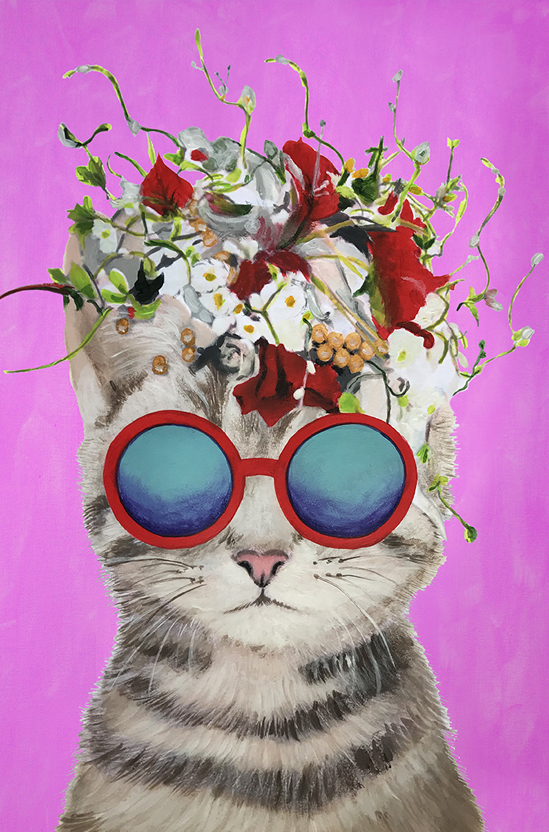 cat, kitty, cat art, cat with hat, cat painting, cat artwork, cat print