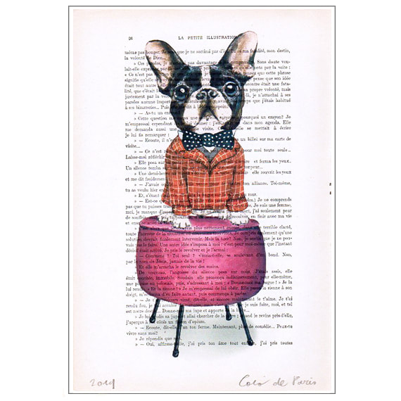 FRENCH bulldog Imprimer page dictionnaire vintage Mur Art Image frenchie Hipster