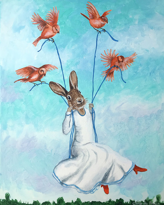 rabbit art,rabbit painting,rabbit on canvas, original rabbit painting