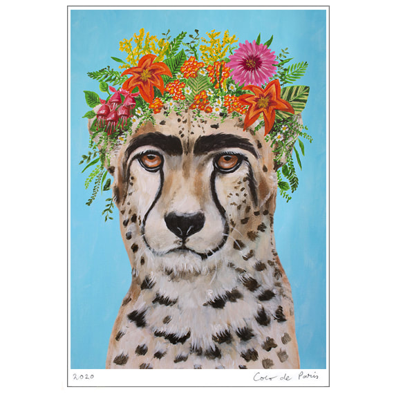 Frida Kahlo Cheetah,cheetah with flowers, cheetah painting, flower print, Frida  Kahlo Art, coco de paris