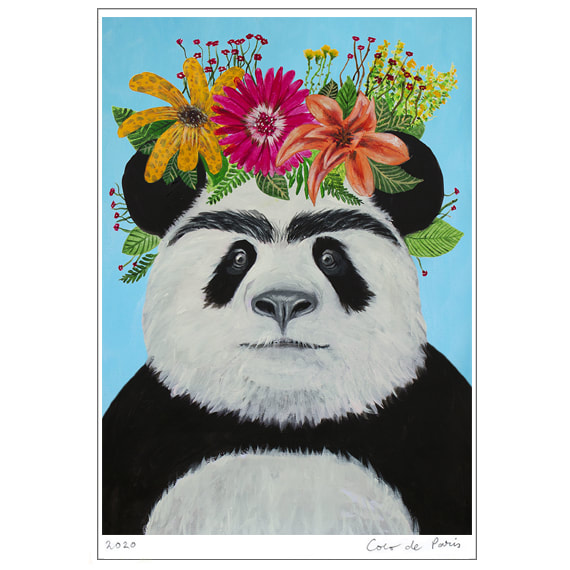 Panda Frida Kahlo, panda with flowers, panda deco, flower print, Frida Kahlo  Art, coco de paris